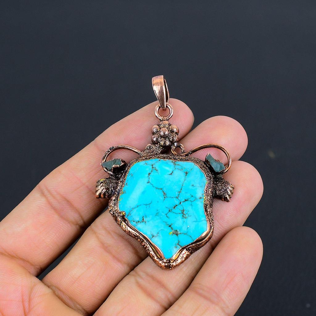Turquoise Tumble Copper Electroformed Pendant, Handmade Gemstone Jewelry Pendant Gift For Birthday