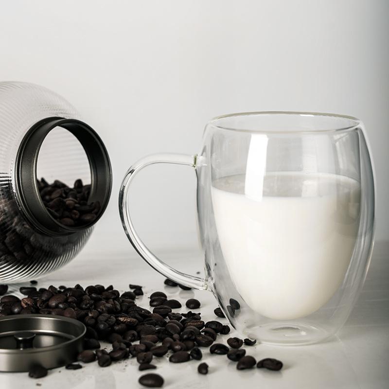 320ml 2pcs Set Double Layer Heat Resistant Glass Cup Coffee Cup with Handle Transparent Iced Latte Milk Juice Cold Drink Cups