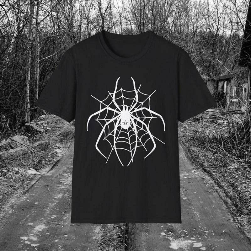 Heart Spider Web Themed Design Tshirt Gothic Style Womens Casual Loosefitting Short Sleeves Spider Print Fashion Black Tee