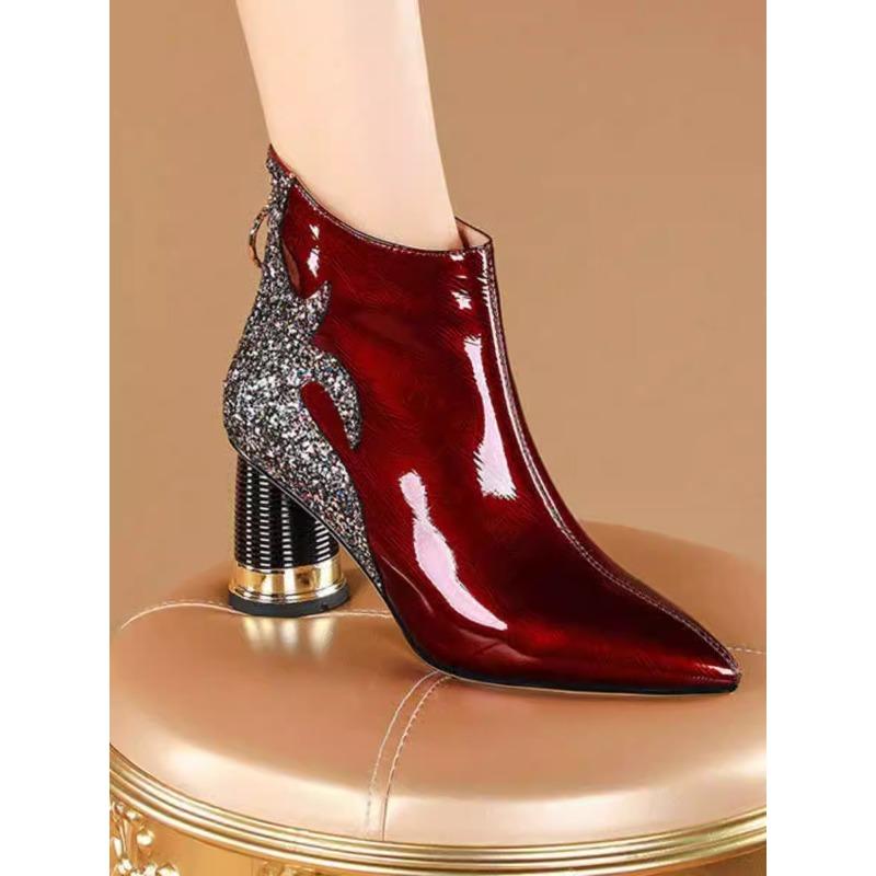 Large Size Boots - New Style Pointed-toe Shoes with Thick Heels and Short Boots