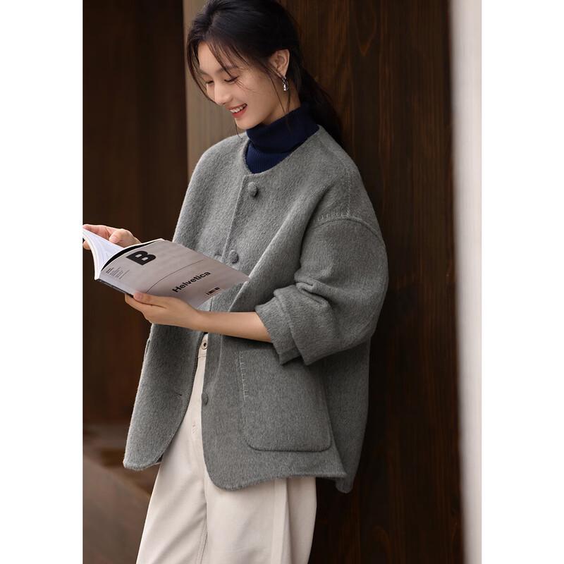 

XWI Women s Hepburn Style Double-faced Wool Coat L