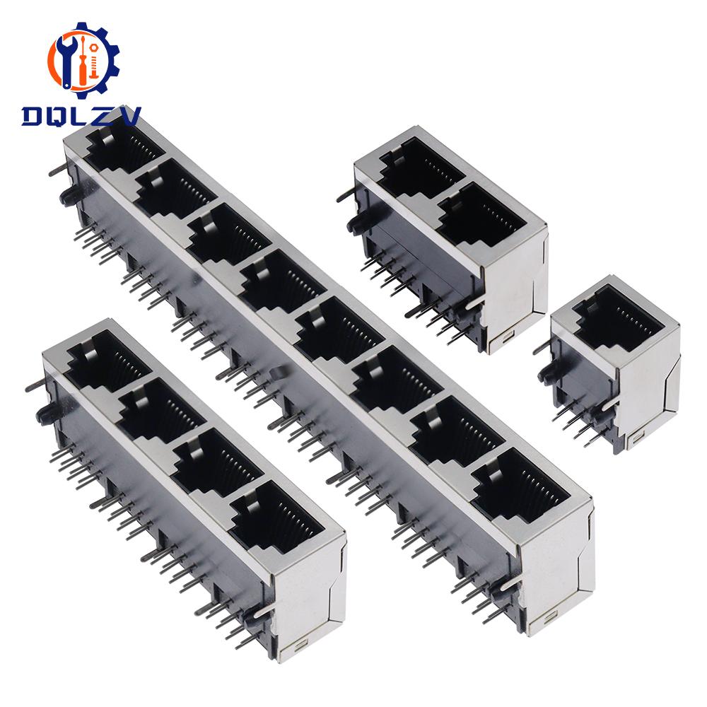 RJ45 1 2 4 6 8 Port Shielded Modular 21MM PCB Jack 8P8C Right Angle Through Hole Pcb Network Connector