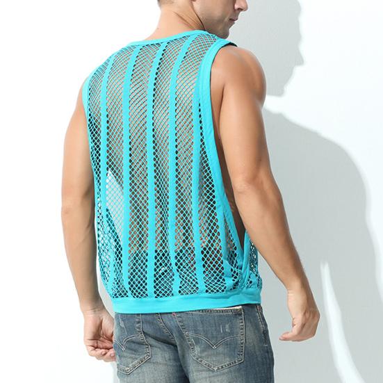Summer Men Vest Round Neck Sleeveless Ultralight Quick-drying See-Through Sexy Tank Top Fitness Singlets for Female