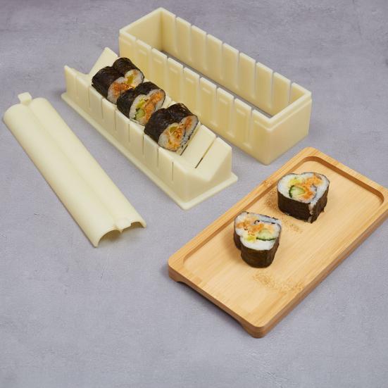 Pressa per Sushi, Stampini per Sushi Roll per Principianti, Set Compatto di Stampini per Sushi con Forme Quadrate, Rotonde e a Cuore, Kit Facile per Preparare Sushi Fai-da-Te per Pasti Veloci