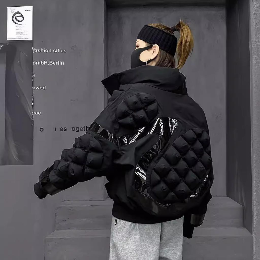 Trendy brand fashionable white duck down black down jacket women's winter stand-up collar tooling warm jacket