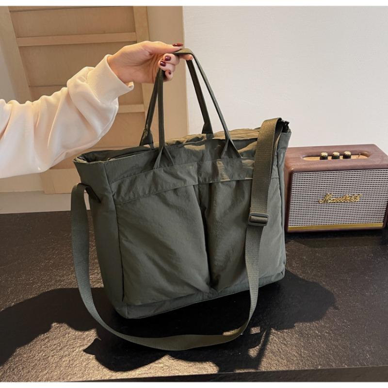 Tote Bag Women Large Capacity 2-Way Multi-Pocket Handheld Casual Minimalist Shoulder Crossbody Bag College Student Class Bag