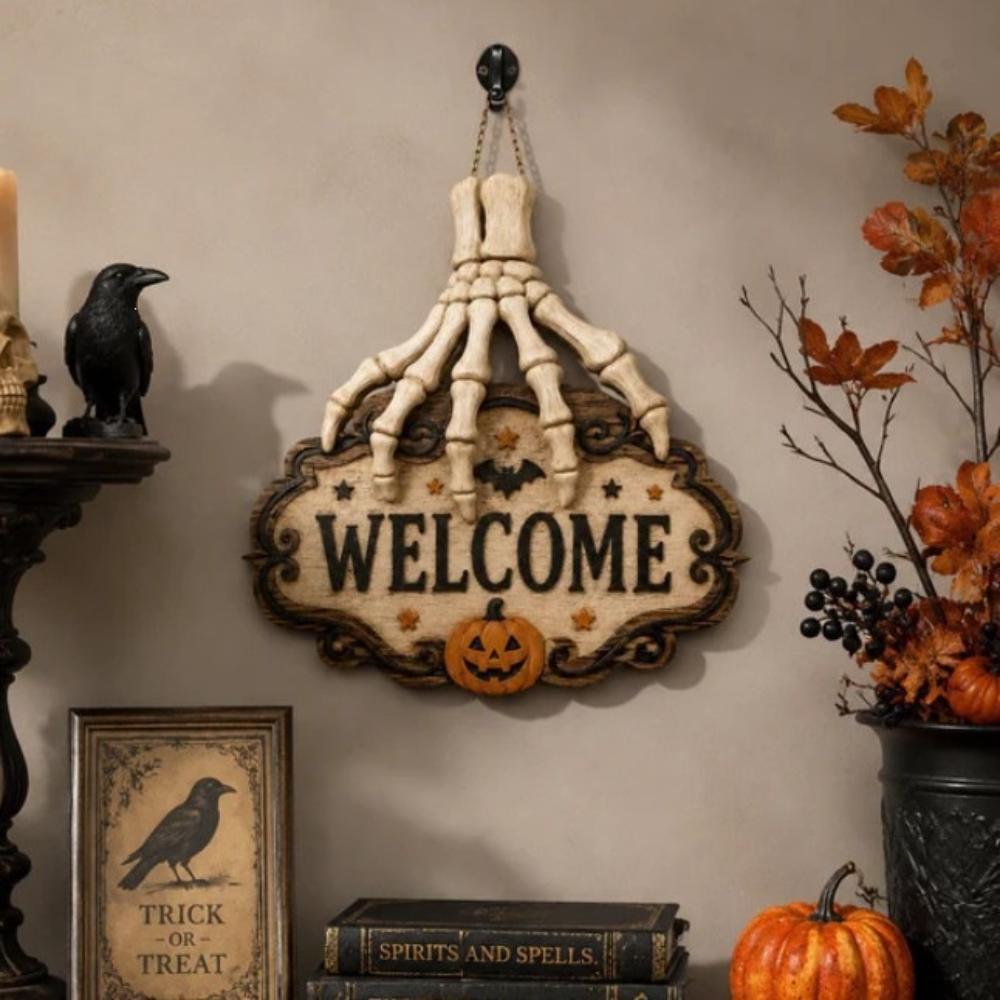 Halloween Wooden Door Number Dark Retro WELCOME Door Hanging In the Entrance Decoration Pendant the Longest Side Is 20cm