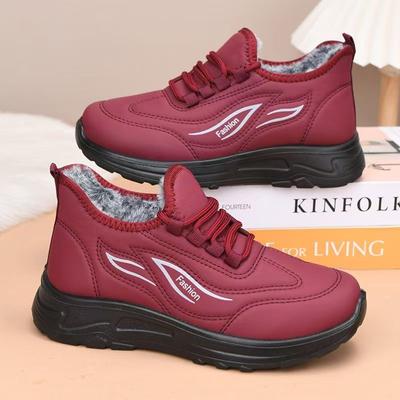 Women Winter New Low Top Lace Up Cotton Shoes Round Toe Waterproof Non Slip Soft Sole Plush Keep Warm Casual Sports Shoes