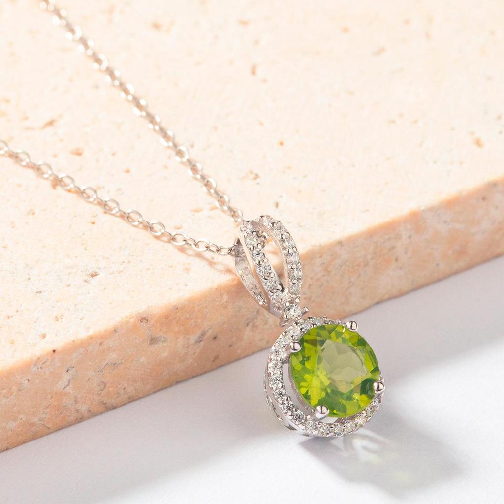 925 Sterling Silver Peridot and Zircon Necklace with Micro-Paved White Sapphire Gemstone Pendant