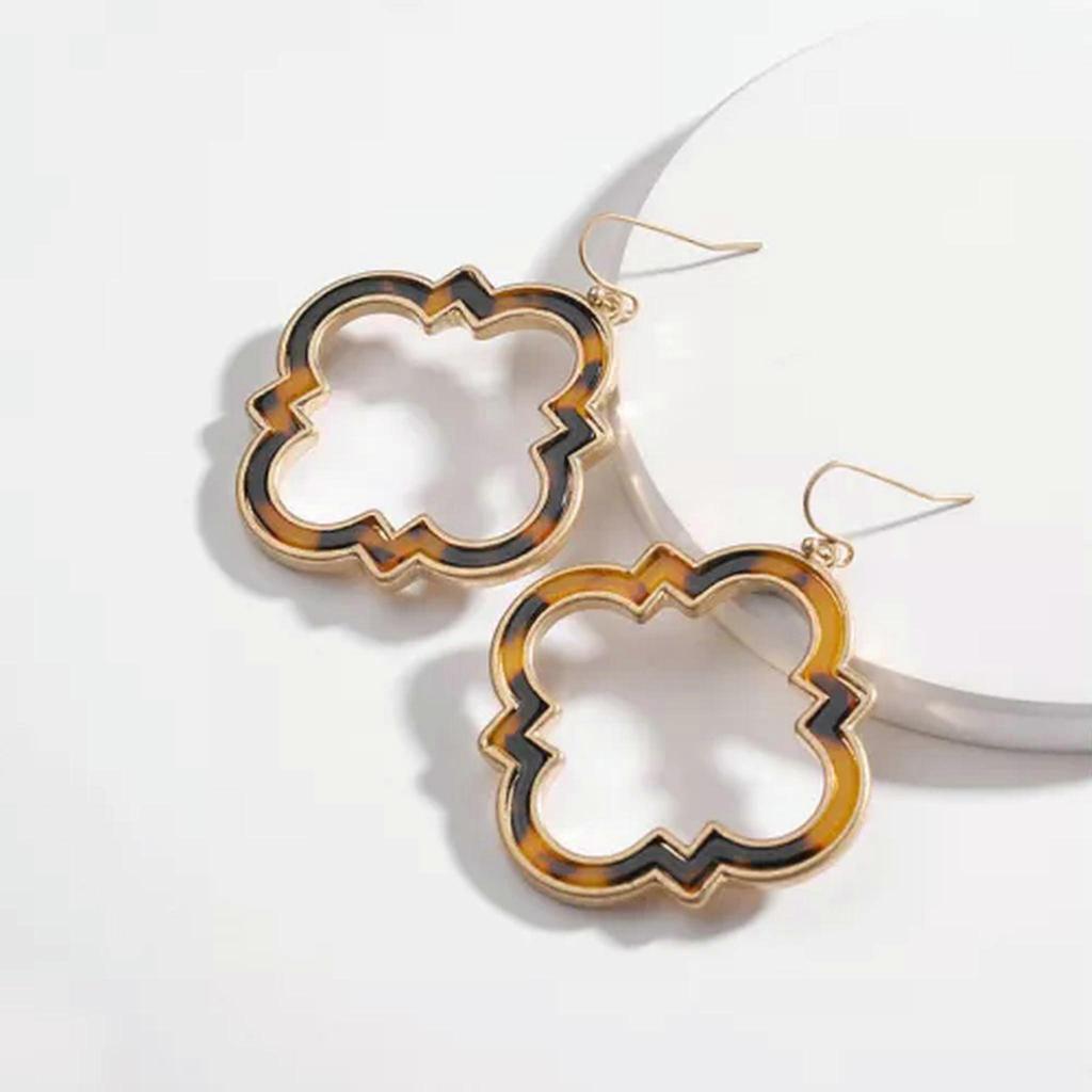 RSAMD Tortoise Shell Clover Moroccan Earrings Open Chandelier Statement Jewelry-03