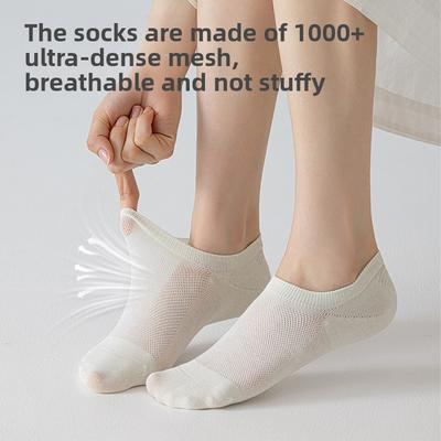 Women's Cotton Boat Socks with No Heel, Mesh Ventilation, Anti-odor Short Socks, Shallow Toe, Flat Bottom, Invisible Socks
