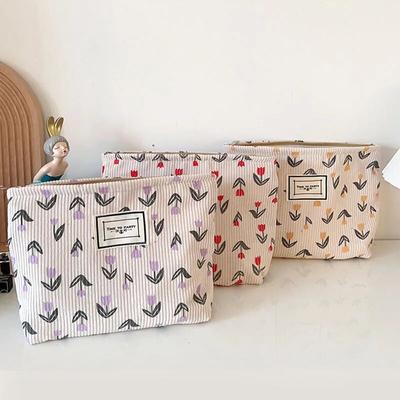 Purple Red Cosmetic Bag for Corduroy Makeup Bag for Women's Beauty Travel Storage Bag Zipper Wash Pouch Phone Case
