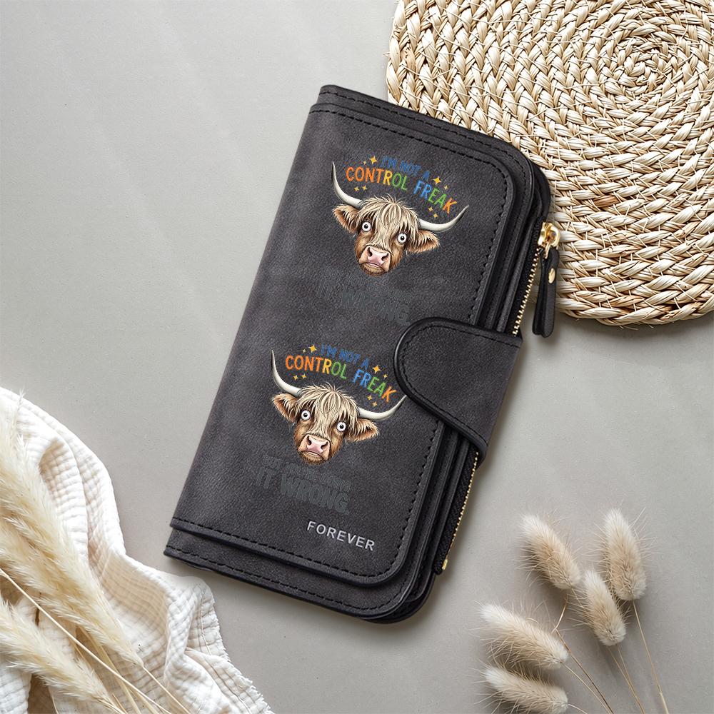 Highland Cow Print Wallet Portable Leather Card Holder Funny Fashion Purse