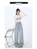 Ljusblå Wide-Leg Jeans med Hög Midja för Kvinnor - Våren 2025 Smalande Lös Passform Rak Ben Design