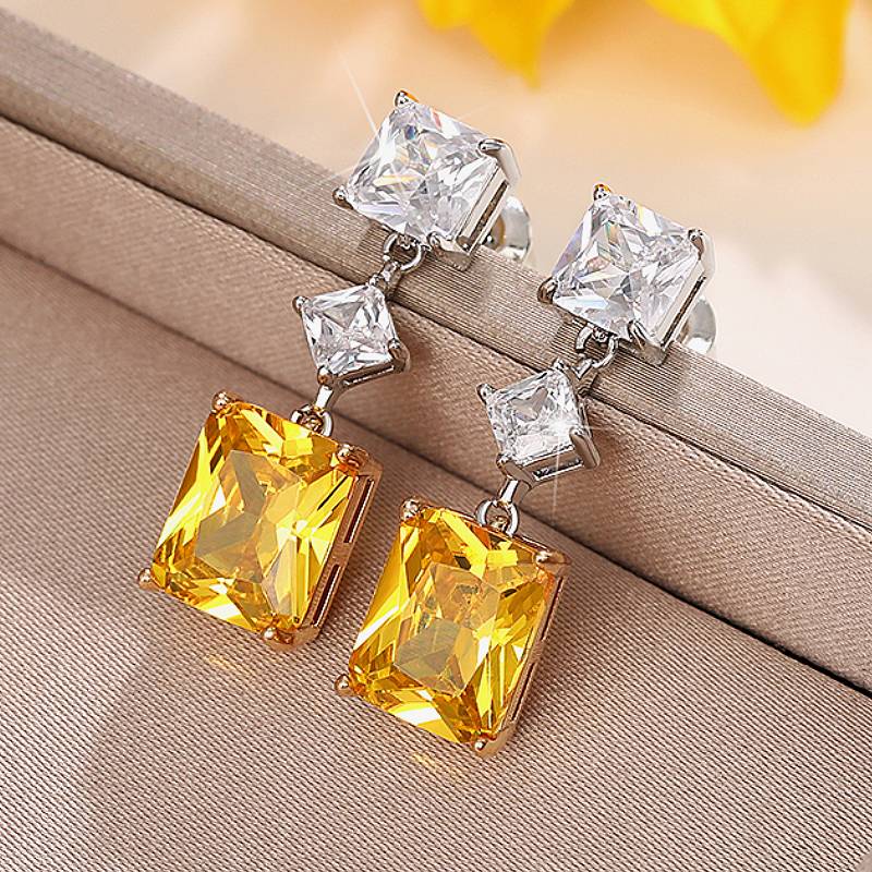 Huitan Trendy Drop Earrings for Women Engagement Wedding Female Accessories with Shiny Yellow CZ Elegant Jewelry for Party DailyGood Product