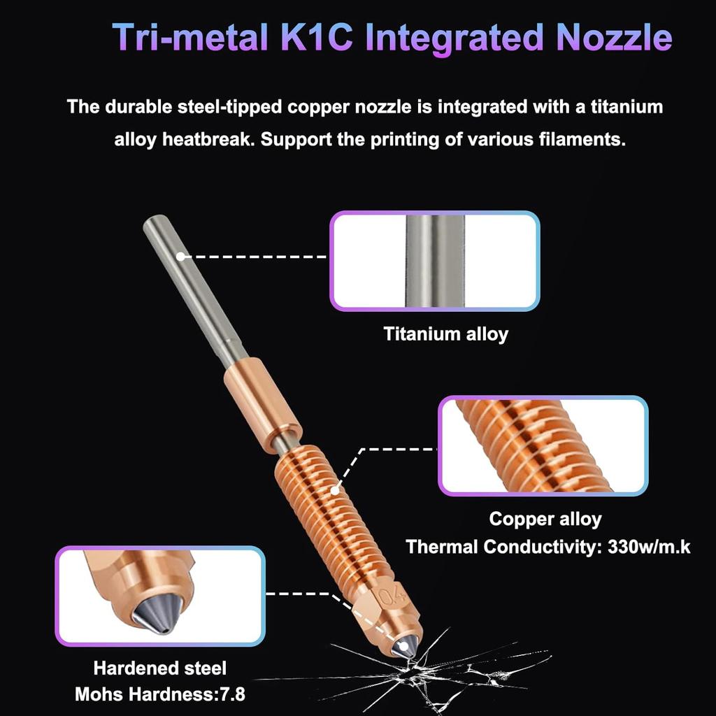 Creality K1C Unicorn Quick-Swap Nozzle Kit Integrated Chromium Zirconium for K1 K1 Max Ender 3 V3 V3 plus K1C K1SE 3D Printer
