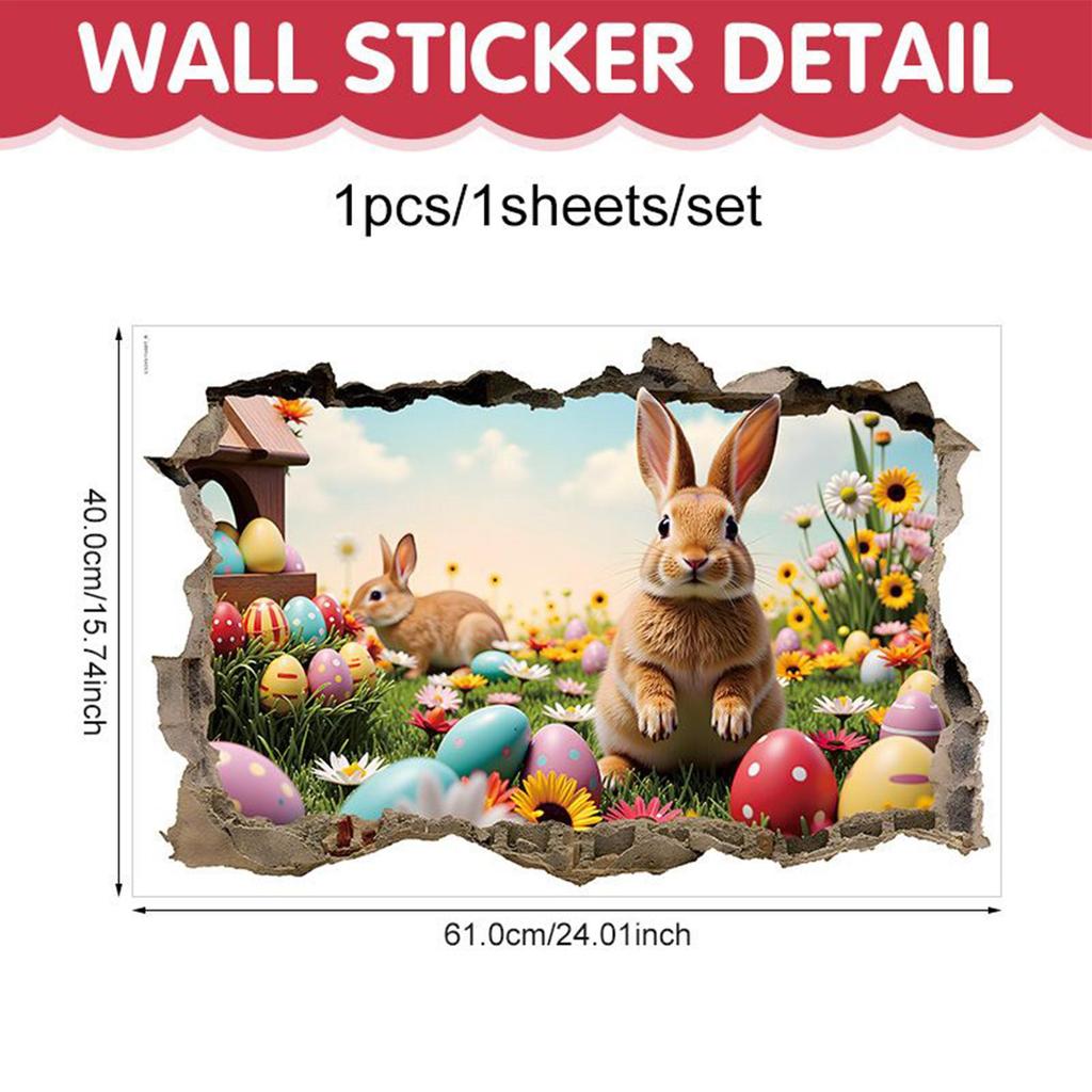 Wall Stickers Cartoon Removable Art Adhesive Hole Break Design Rabbit Wall Sticker For Bathroom Nursery Preschool Playing Room