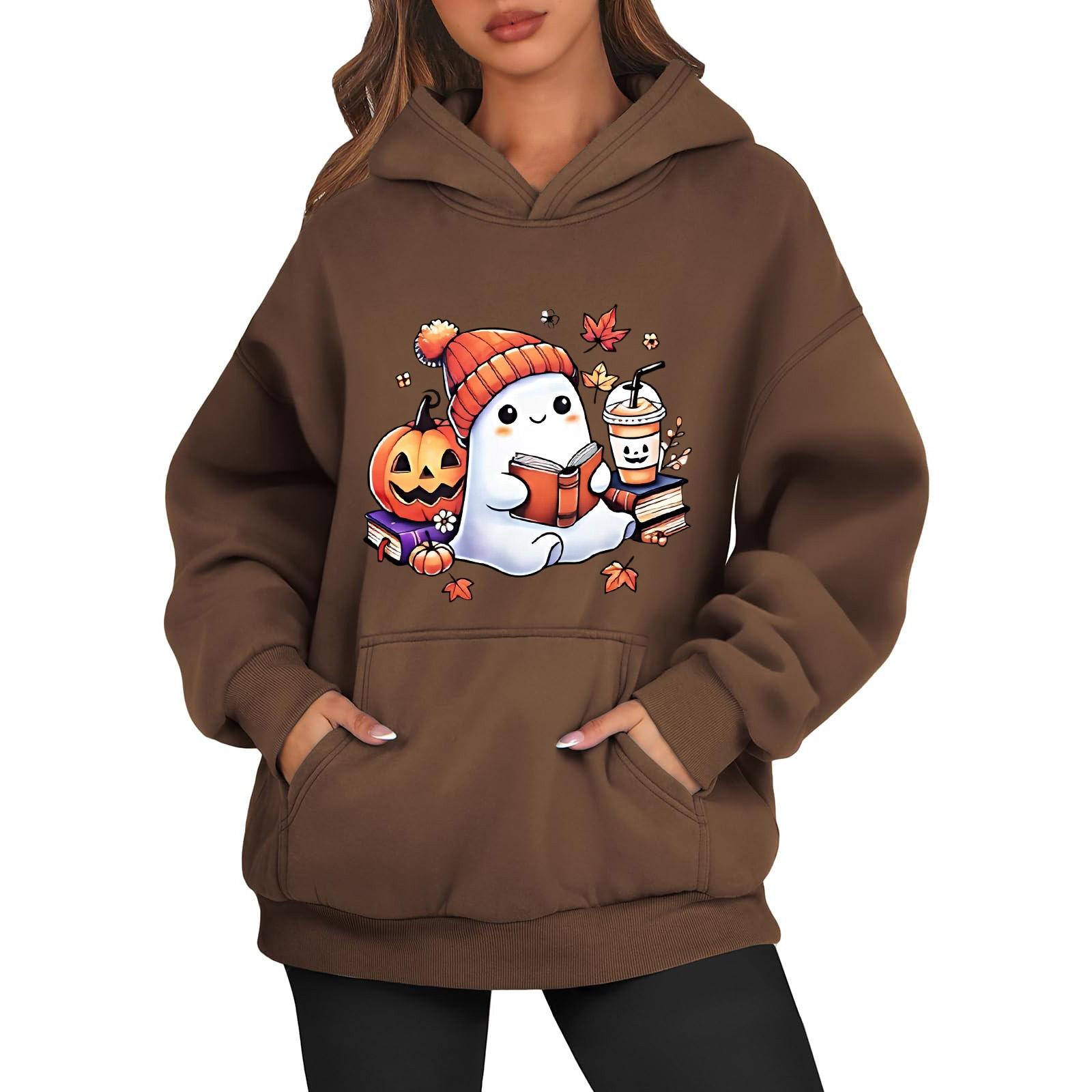 

Женская модная повседневная универсальная повседневная толстовка с капюшоном, повседневная толстовка с длинными рукавами и нашивками сверху L коричневый