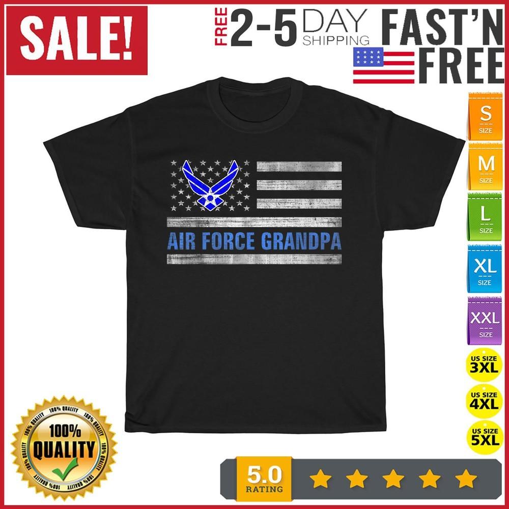 Air Force Grandpa With American Flag Gift For Veteran Day T Shirt Men Women New