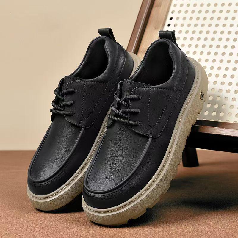 Herren Europäische Lederschuhe: 2025 Herbst/Winter, Atmungsaktiv, Dicke Sohle, Höhenverstärkend, Vielseitige Freizeitsneaker.