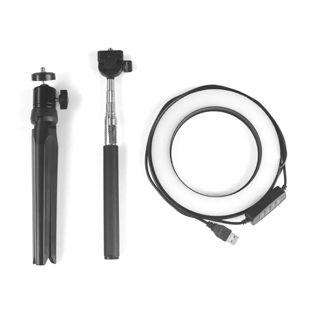 DC5V 5W 64 LED světlo Kulatá lampa pro selfie kameru s teleskopickým stativem Průměr šířka 200MM Napájení přes USB 10