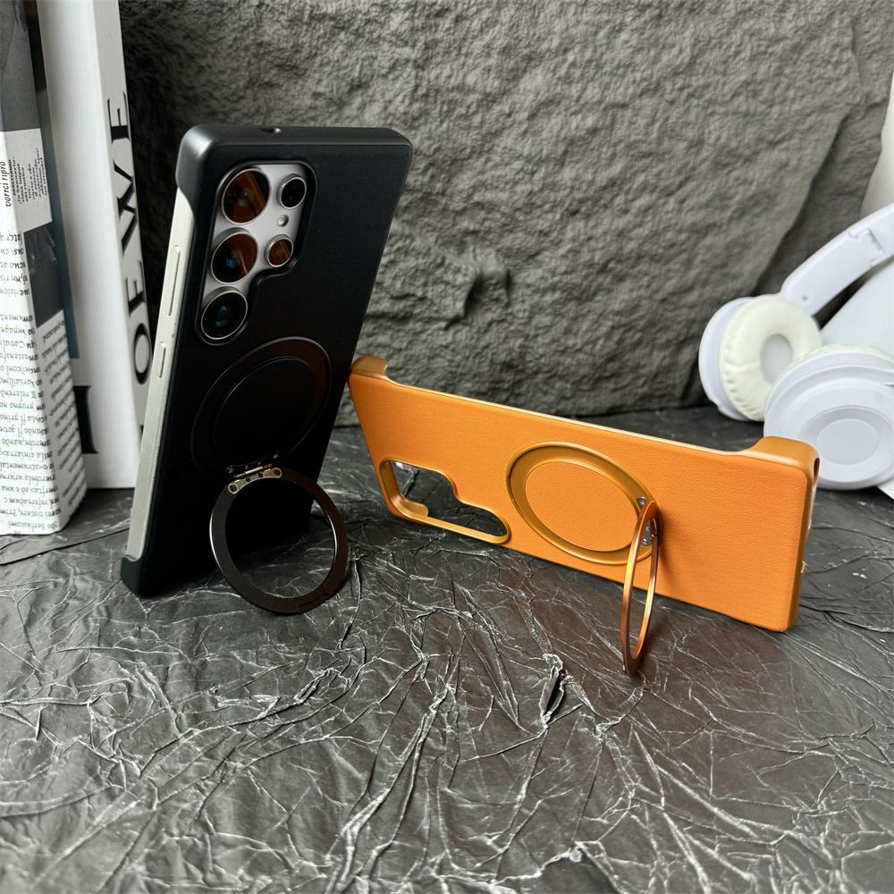 Custodia per Telefono Pieghevole Magnetica Senza Cornice Sottile Per Samsung S25 S23 S24 Ultra Colore Solido Placcatura Cover Protettiva in PC