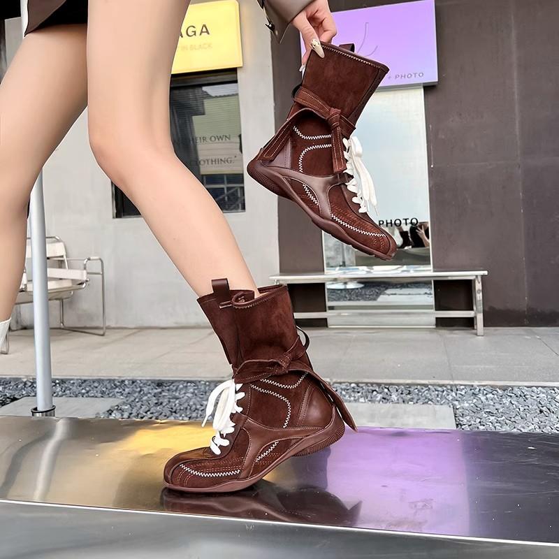 Cowhide Version~ Inner Height Increase Duck Hunting Boots Women's Ins Versatile Color Matching Lace-up Boxing Boots Outdoor Tooling Sweet Cool Mart