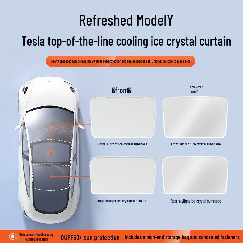 Compatible with all Tesla models: updated sunroof ice crystal sunshade for Model Y/3/YL, rear window type.