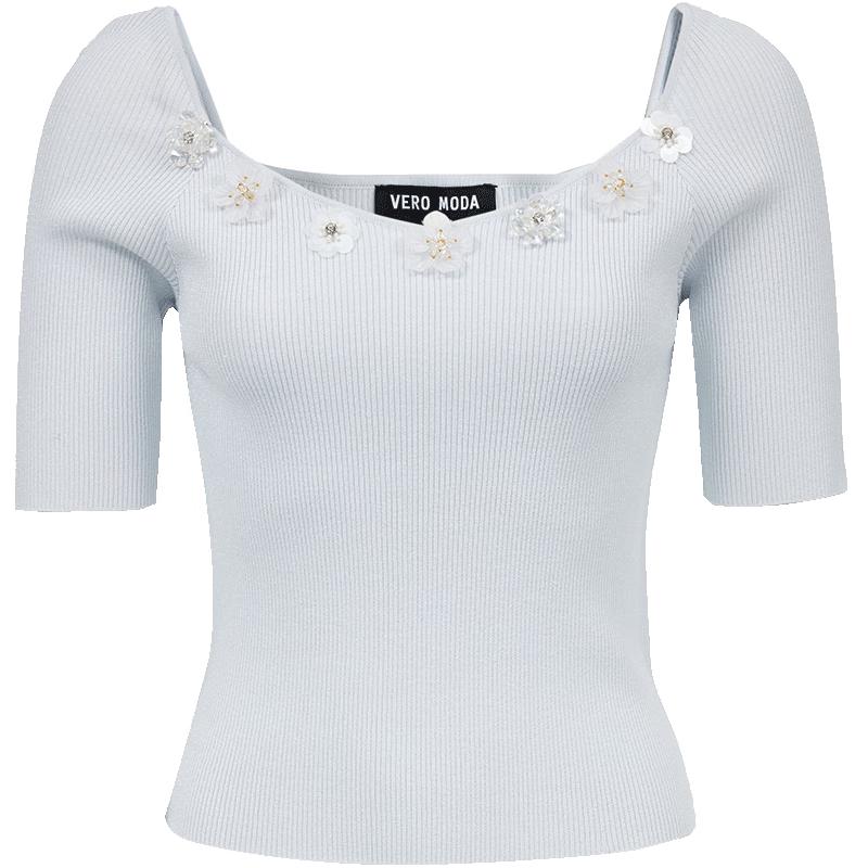 

VEROMODA Floral V-Neck Half-Sleeve Knit Top L