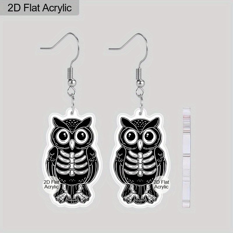 2D Flat Cute Acrylic Skull Owl Dangle Earrings Women's Halloween Accessories Charming Jewelry Gift