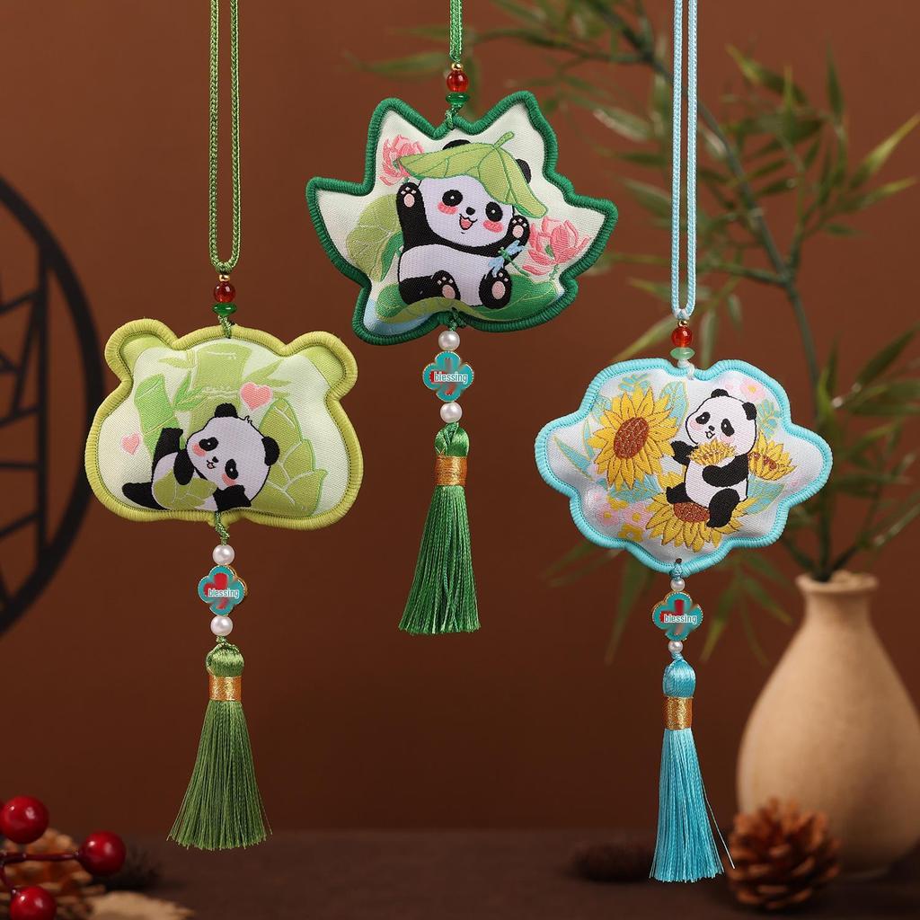 Panda Double-Sided Sachet Ornament - Dragon Boat Festival Embroidered Lucky Bag for Car or Hanfu.