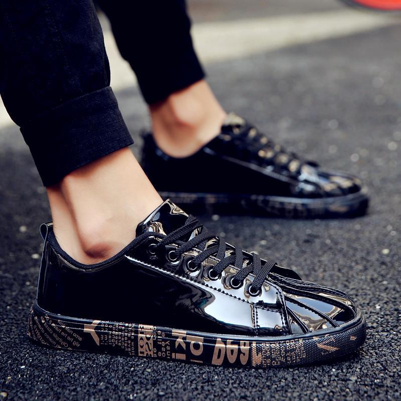 

Gold Silver Black Leather Casual Shoes Men Bling hip-hop Couple Shoes Lace Up Sneakers Outdoor Footwear street shoes 36