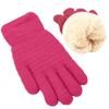 Children's warm knitted mittens wool plush lined winter cold 5-12 years old boys and girls suitable for Rose one pair