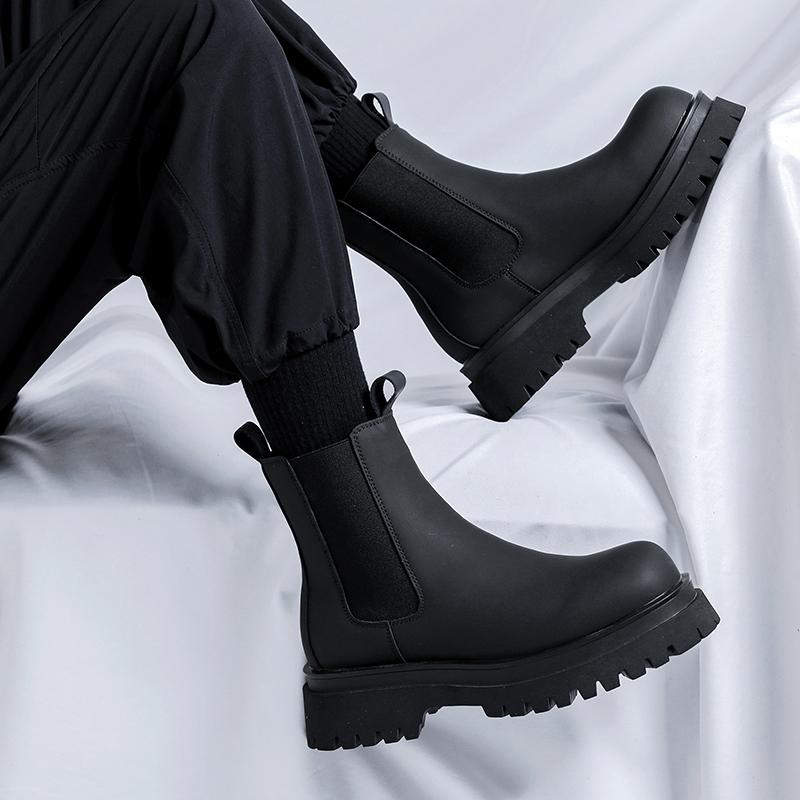 2024 Platform Black High Top Boots WMen High Heel Genuine Leather Ankle Chelsea Boots Men Punk Shoe Thick Bottom Botas De Mujer