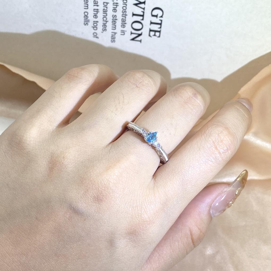 New Fashion Hollow Water Drop Aquamarine Topaz Ring 925 Stamp Party Wedding Jewelry Gift Wholesale