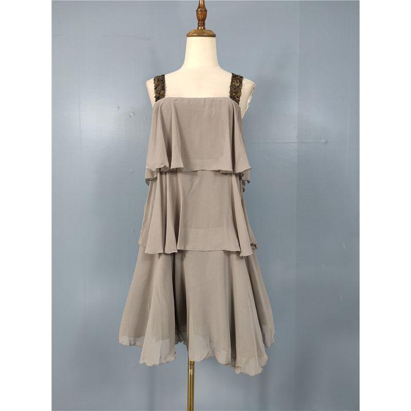 

Foreign Trade Order Za s High-Quality Texture Sequins Shiny Patchwork Chiffon Frill A Word Big Hemline Square Collar Dress Gray L