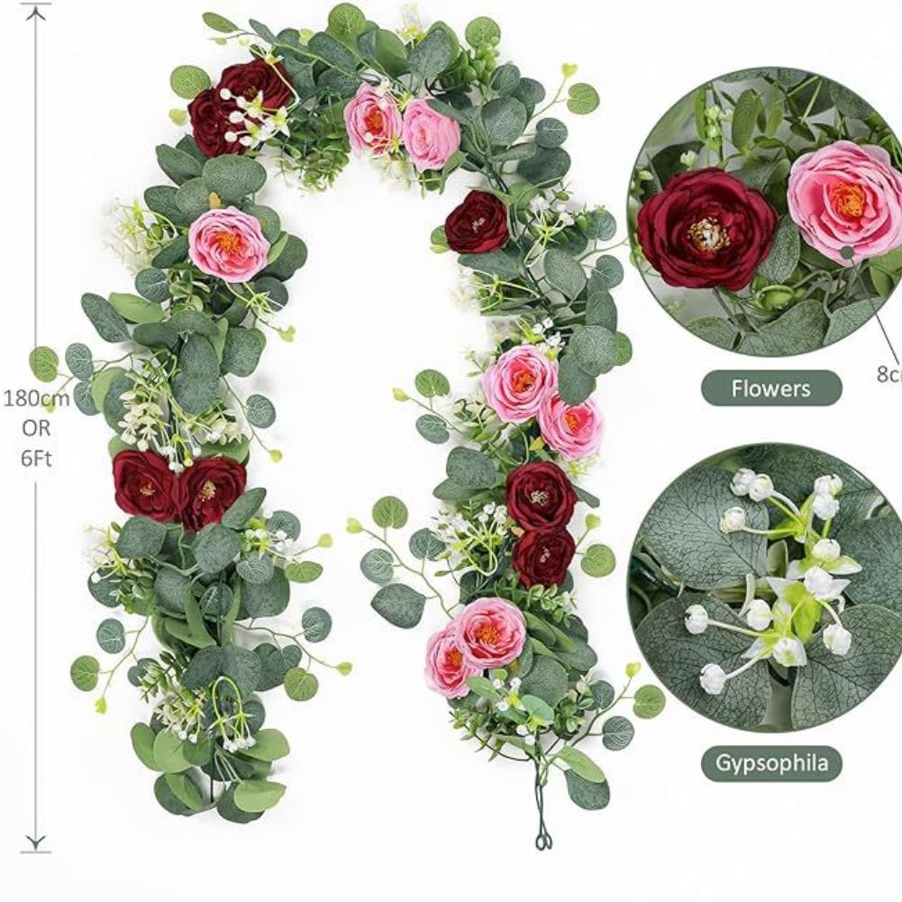 Guirnalda Artificial Guirnalda de Eucalipto Decoración de Pasillo de Boda Fácil de Colgar Pétalos de Tela de Seda Realista Tallo de Plástico Flexible