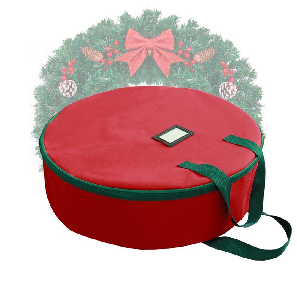 Christmas Wreath Storage Bag Red 600D Oxford Polyester with Handles for Organizing Wreaths and Seasonal Decorations