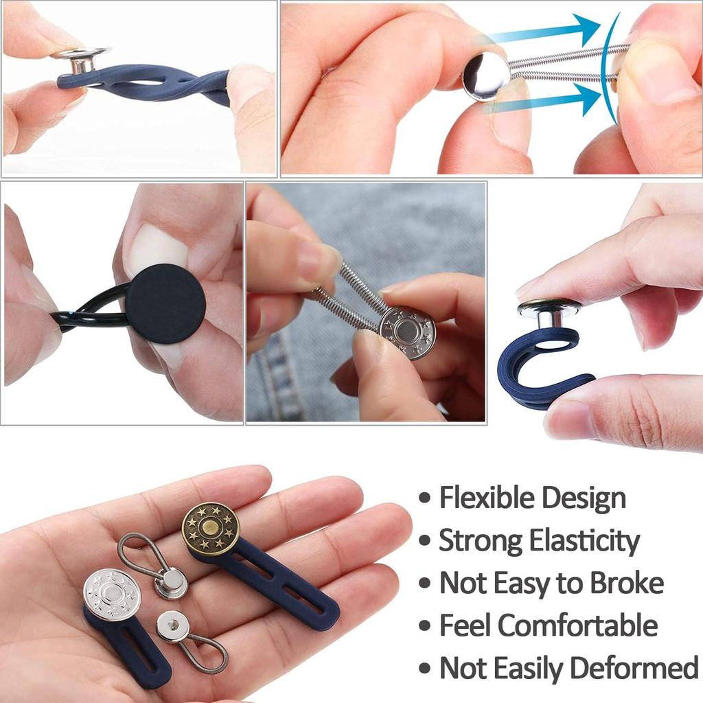 24 Pcs Extender Button Set, Flexible Adjustable Elastic Waist Extender Button, Invisible Collar Neck Extenders, No-Sew Extend Buttons for Women and