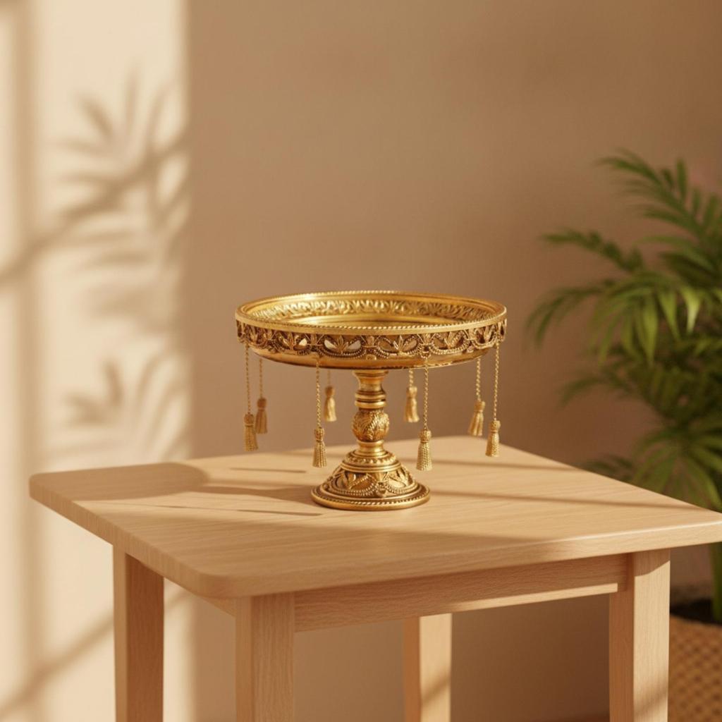 Mirrored Tray with Pedestal Toned Tassels VintageStyle Display Riser for