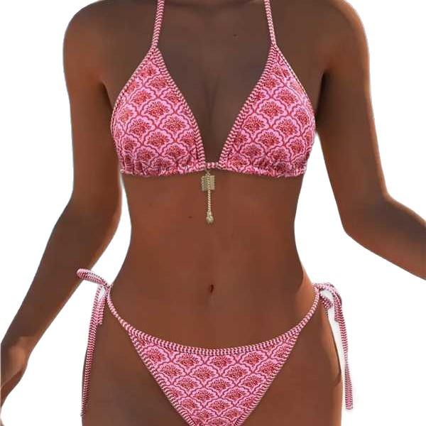 Triangle Cup Print Sexy Bikini Split Swimsuit