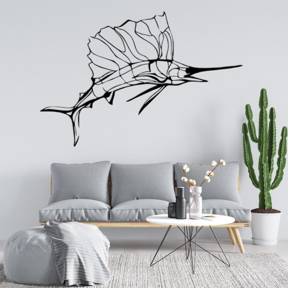 Swordfish Metal Wall Art, Nautical Line Art Decor for Home