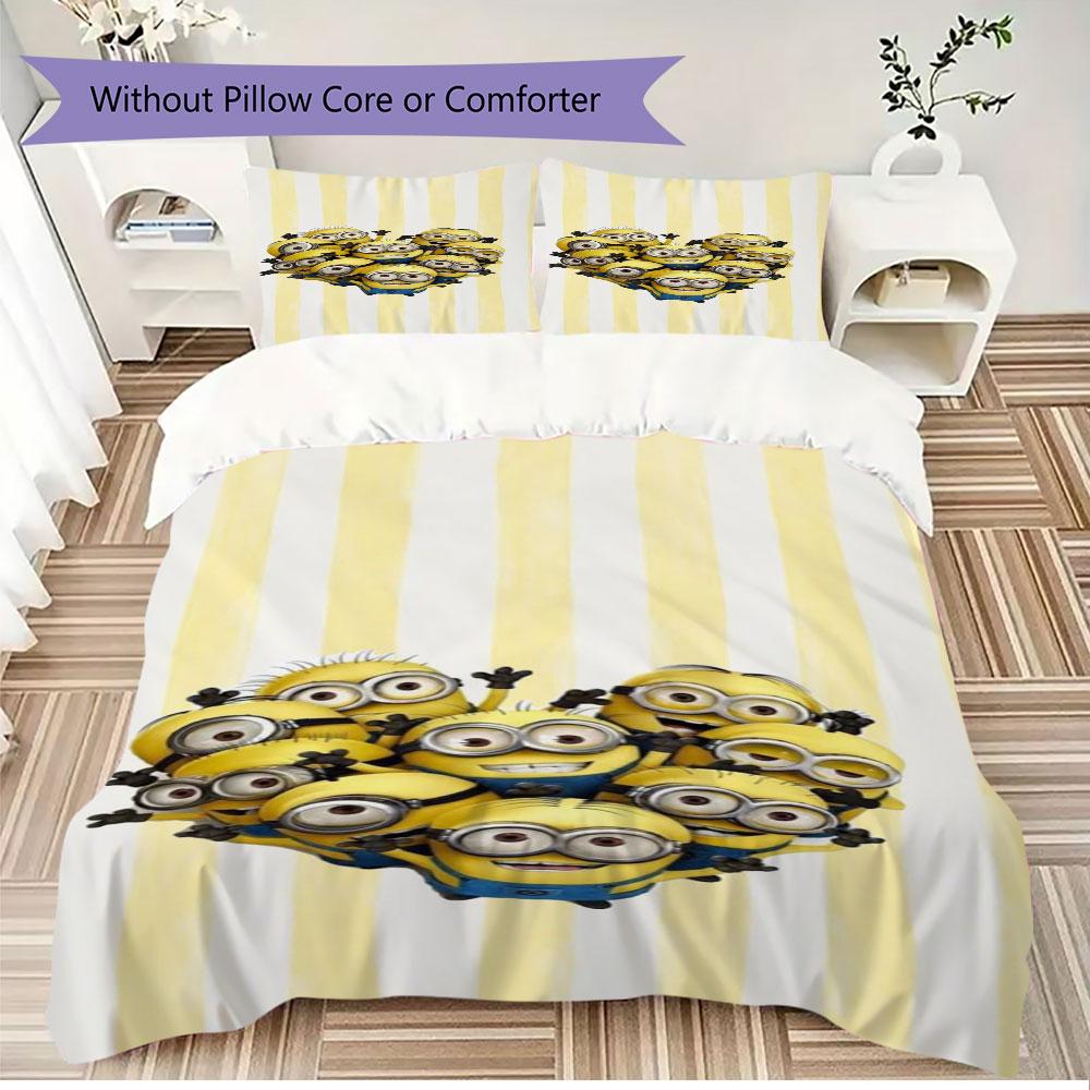 Minions Themed Printed Bedding 3PCS Cute Cartoon Suit For Children Boys Teens Bedroom Home Decoration