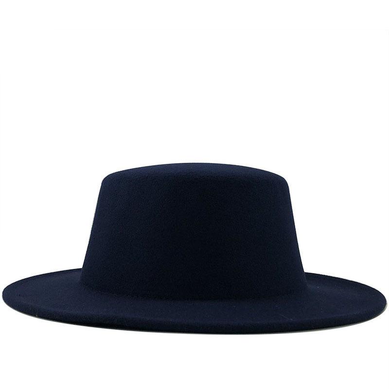 White autumn and winter new wool top hat solid color flat top gentleman's hat versatile jazz hat casual woolen hat felt hat
