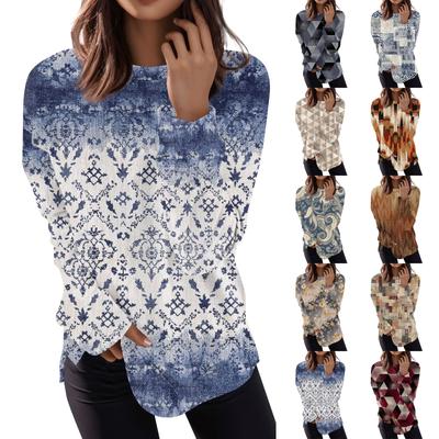 Kadın Günlük Moda Baskılı Uzun Kollu Yuvarlak Yaka Kazak Üst