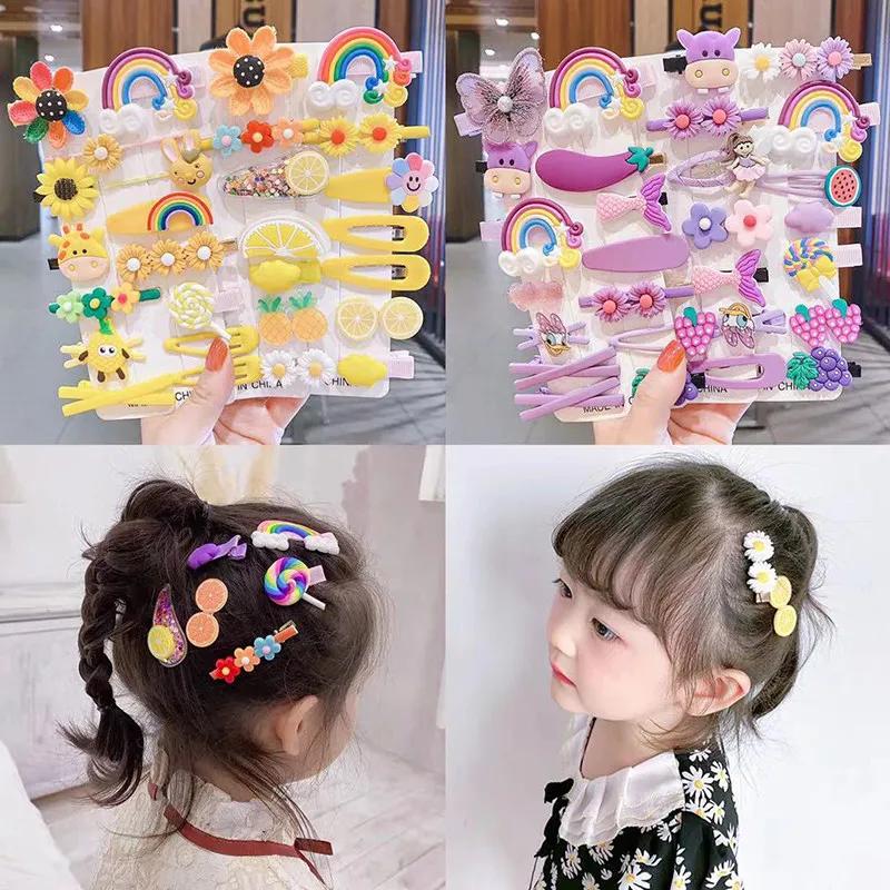 14 / 42Pcs Cartoon Baby Hair Clip Set Flower Fruit Baby Girl Barrettes Bangs Hairpins Kids Hair Accessories
