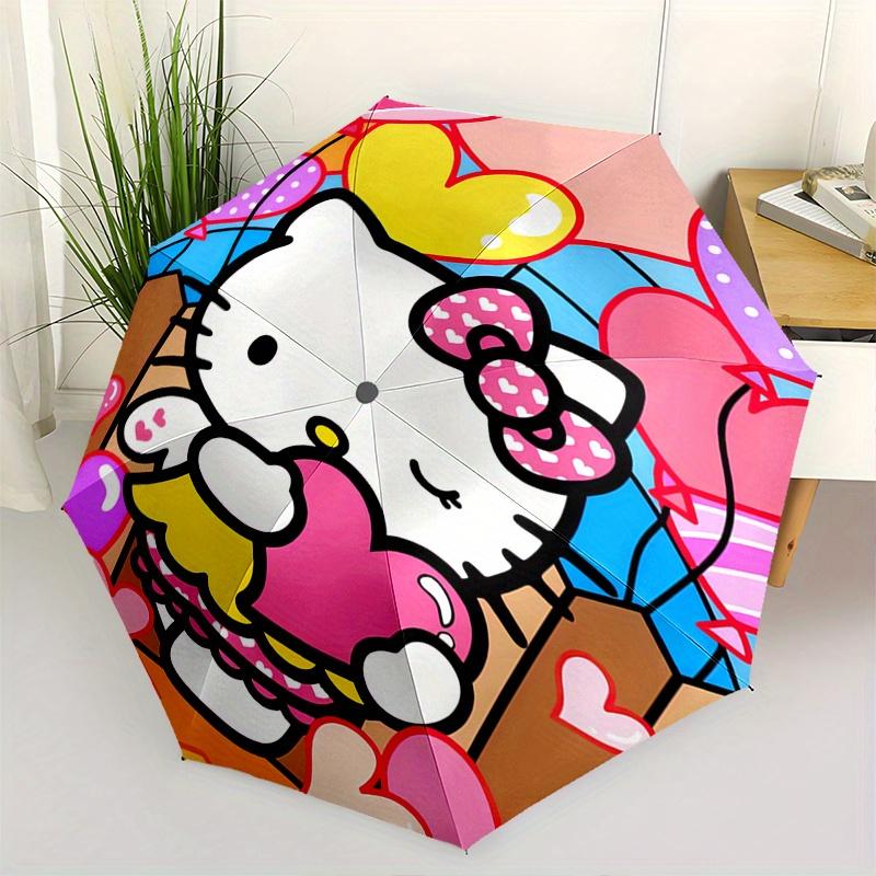 1pc Hello Kitty,Hearts Automatic Umbrella-Foldable, Durable 8-Bone Design, Compact and Stylish, Great for Camping, Halloween, Christmas, Mot