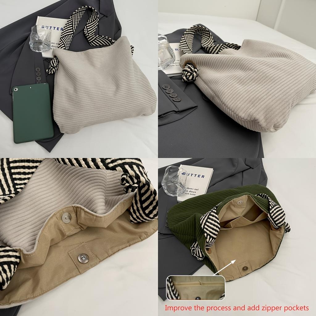 Women's Fashion Solid Color Soft Fabric Large Capacity Carrying Bag, Bohemian Style Wide Woven Shoulder Strap Versatile Minimalist Casual Shoulder Bag
