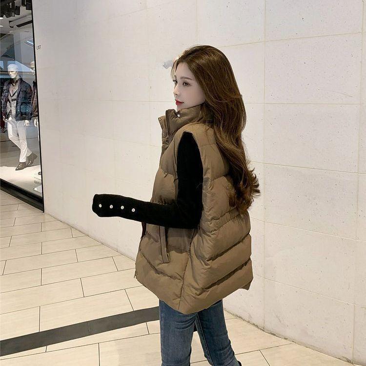 Fashionable and Versatile Women's  Cotton Vest with Stand Collar and Slim Waist for Autumn and Winter