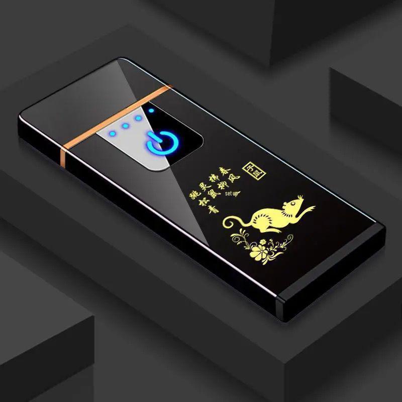 Men's Rechargeable High-Power Windproof Flip Lighter - Sleek Black Technology Design